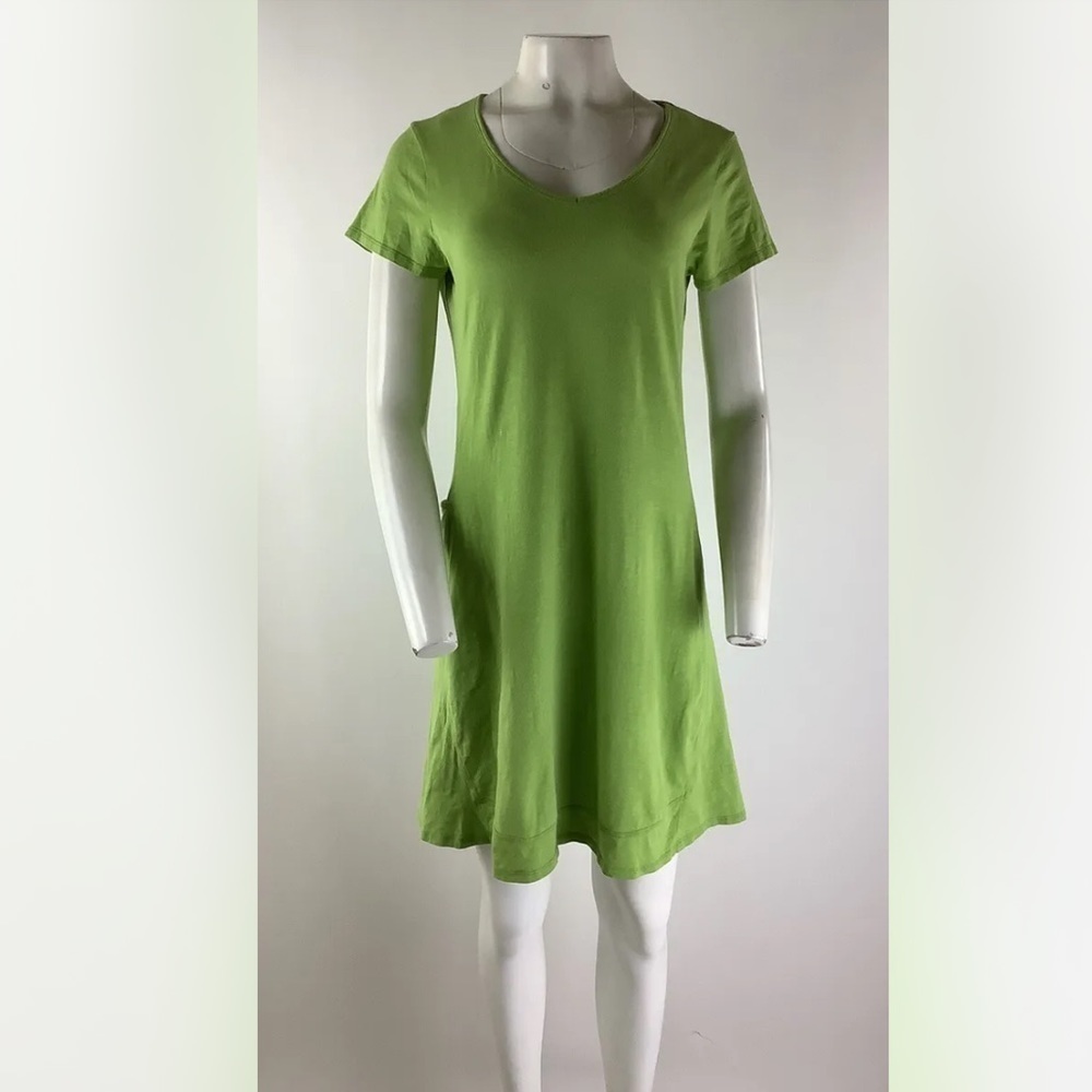 Horny Toad Sz M Chambray Fit & Flare Pullover Dress Green Organic Cotton